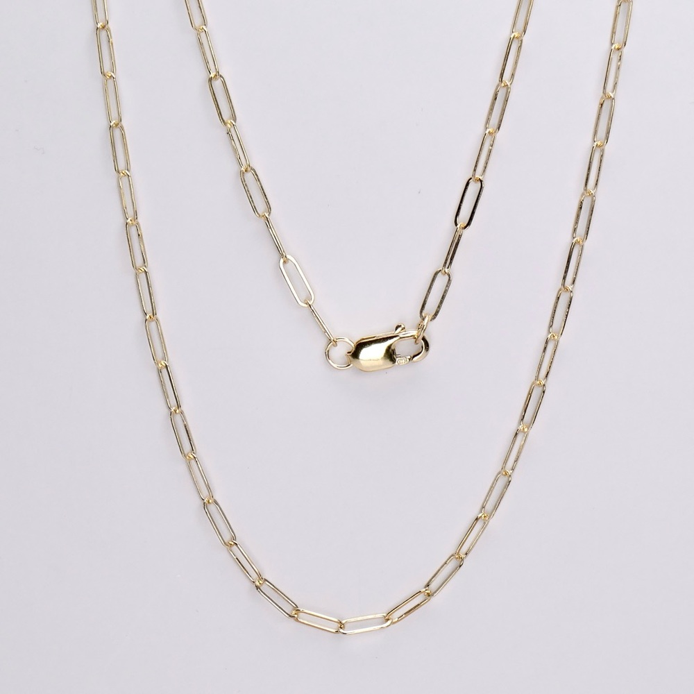 10K Yellow Gold 18” Paper Clip Chain 2mm Necklace Lobster Clasp 2g - New